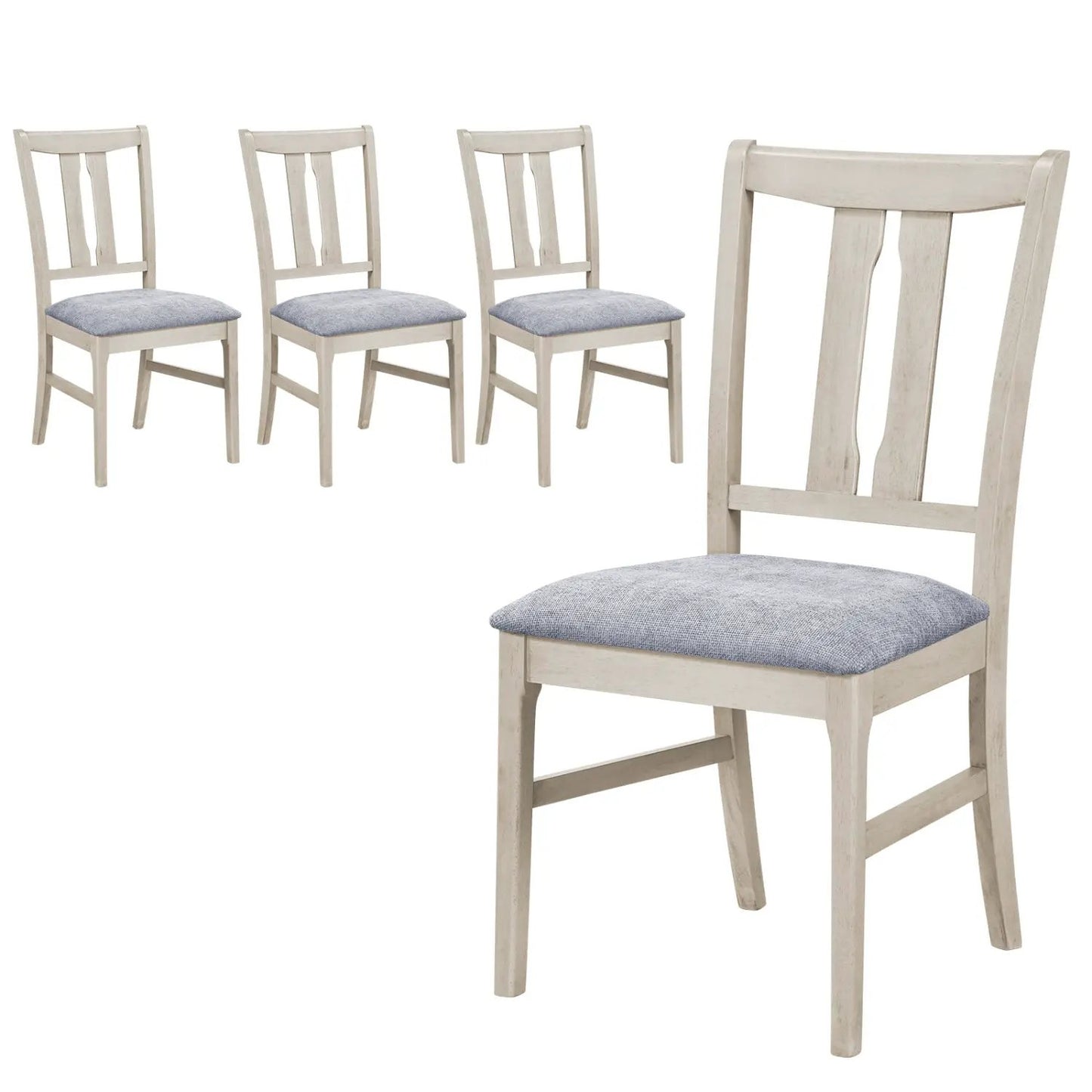 Set of Wooden Upholstered Chairs with Curved Back