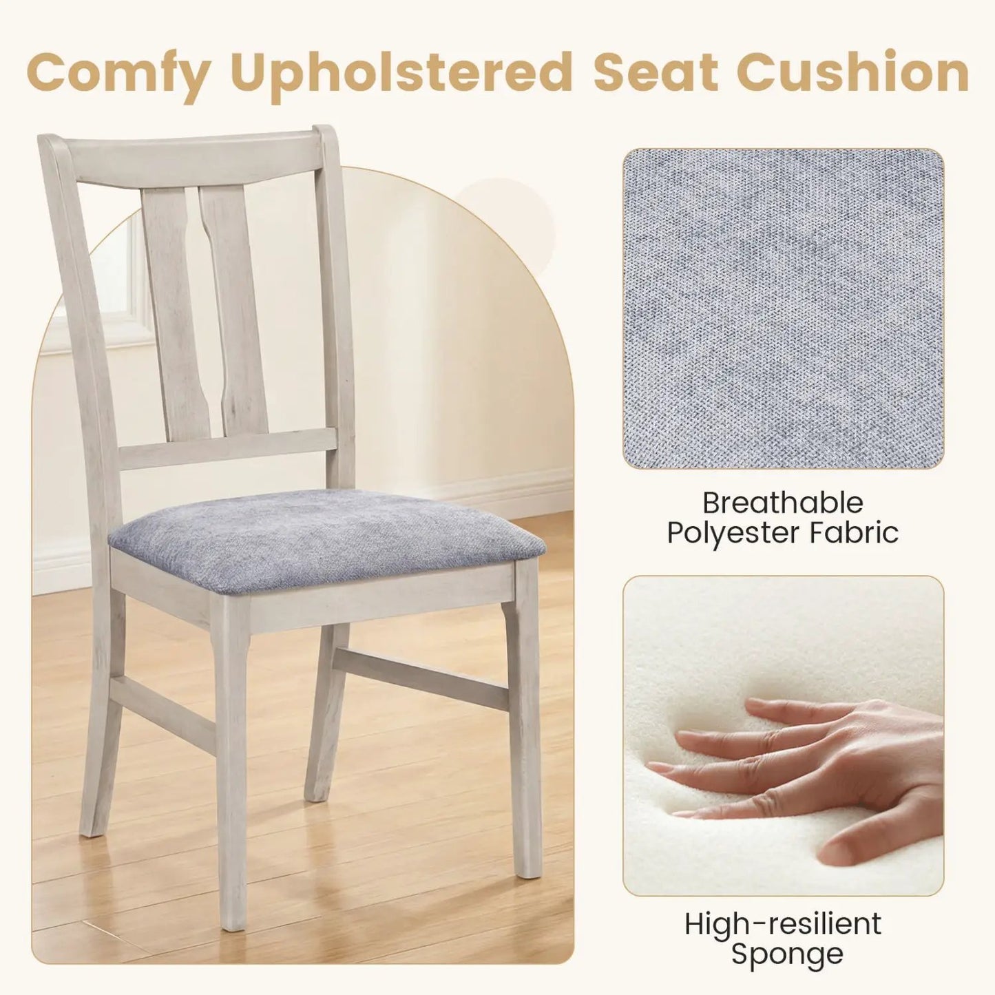 Set of Wooden Upholstered Chairs with Curved Back