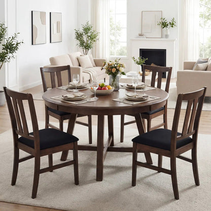 Set of Wooden Upholstered Chairs with Curved Back