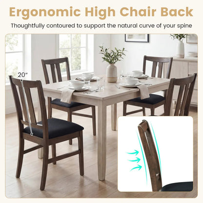 Set of Wooden Upholstered Chairs with Curved Back
