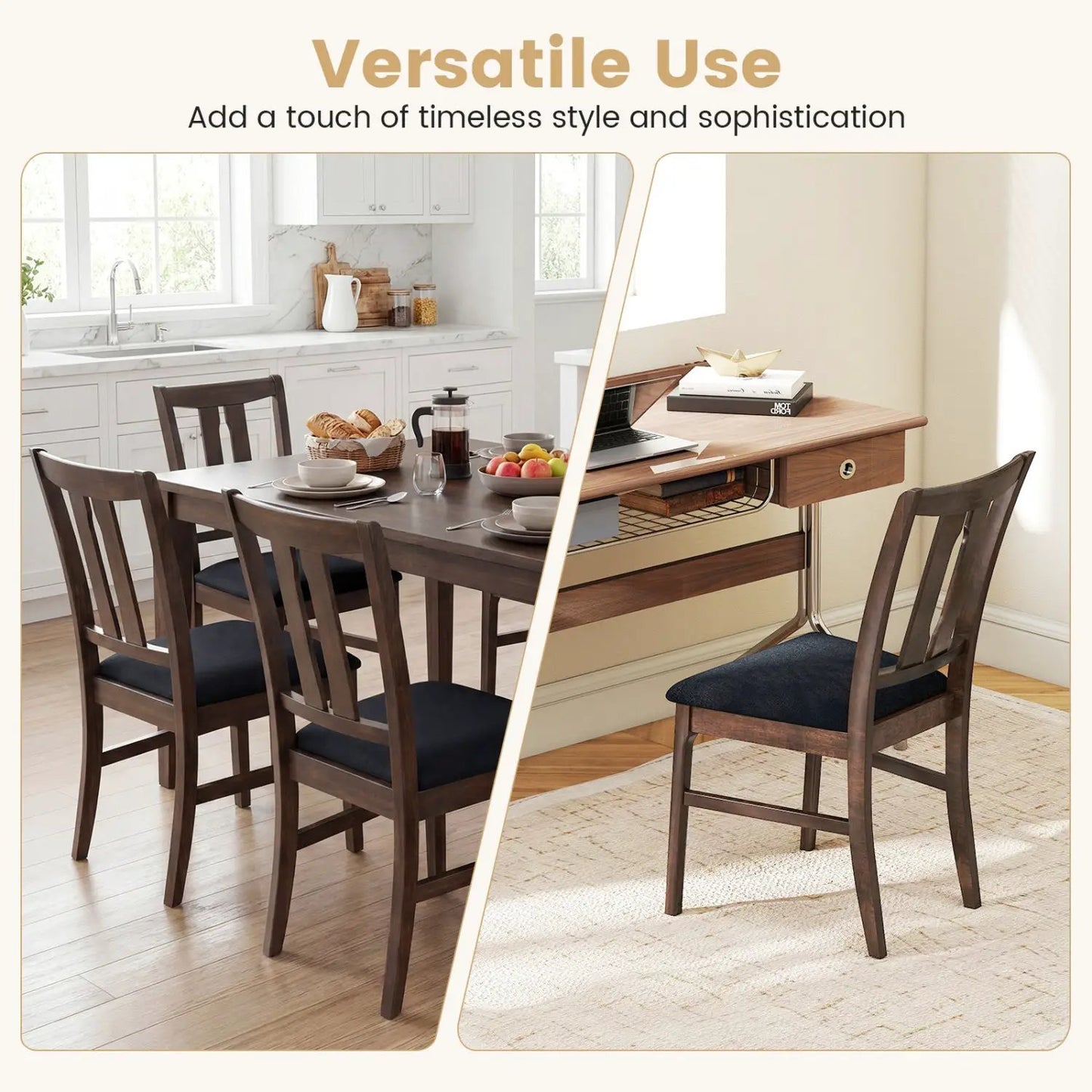 Set of Wooden Upholstered Chairs with Curved Back