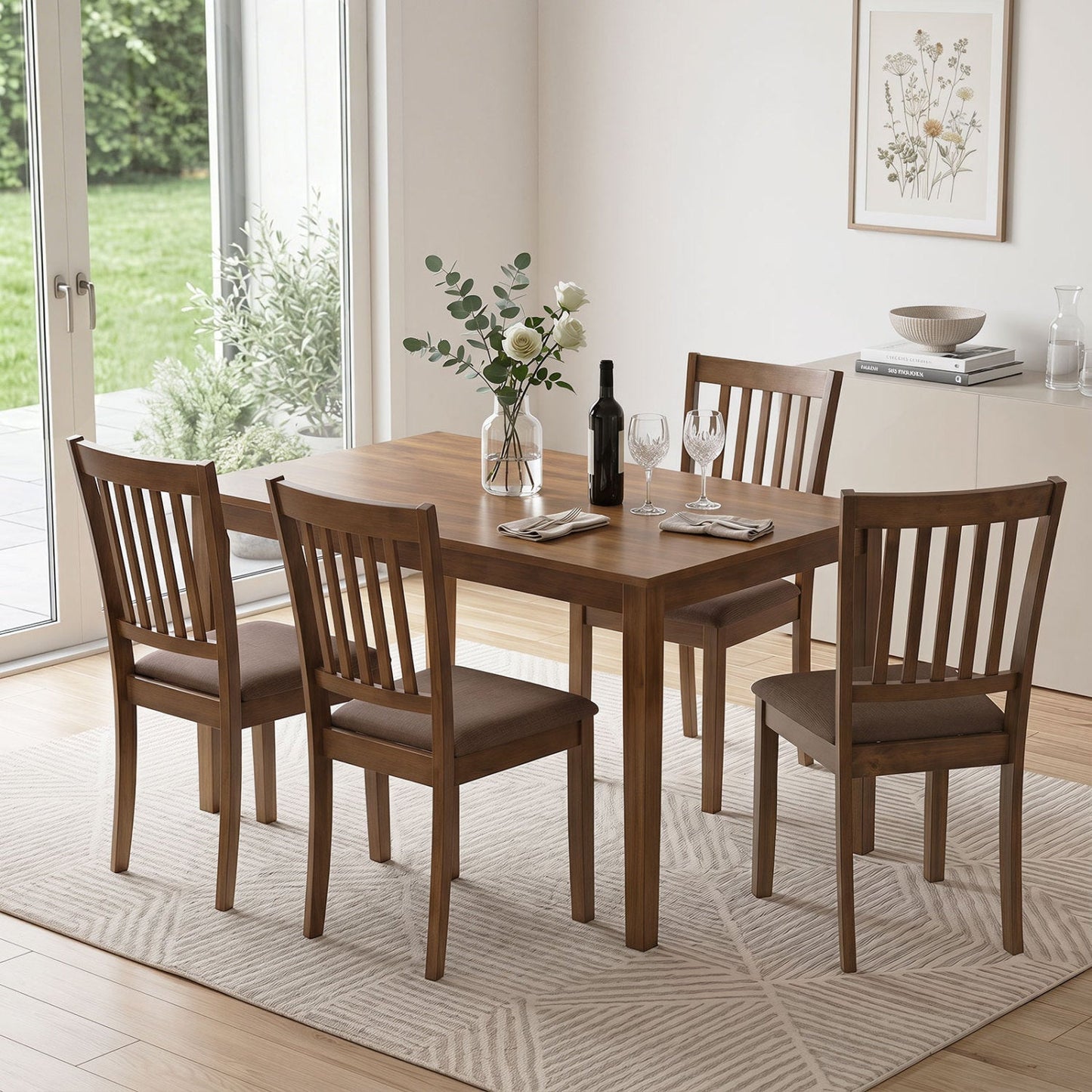Upholstered dining chairs set of 4 by DirectDeals with rubber wood frame and brown fabric seats on Tampa Home & Garden Store