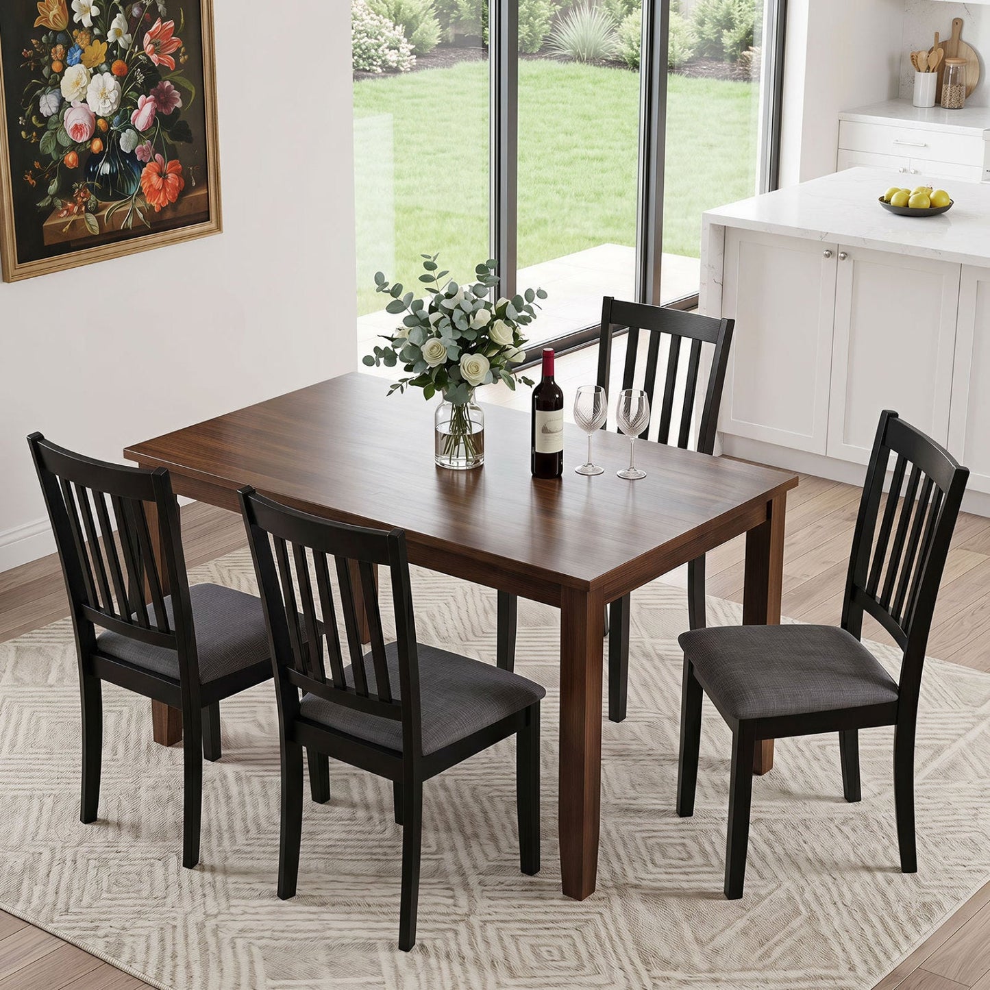 Upholstered dining chairs 4-pack DirectDeals with rubber wood frame black/gray cushions on Tampa Home & Garden Store