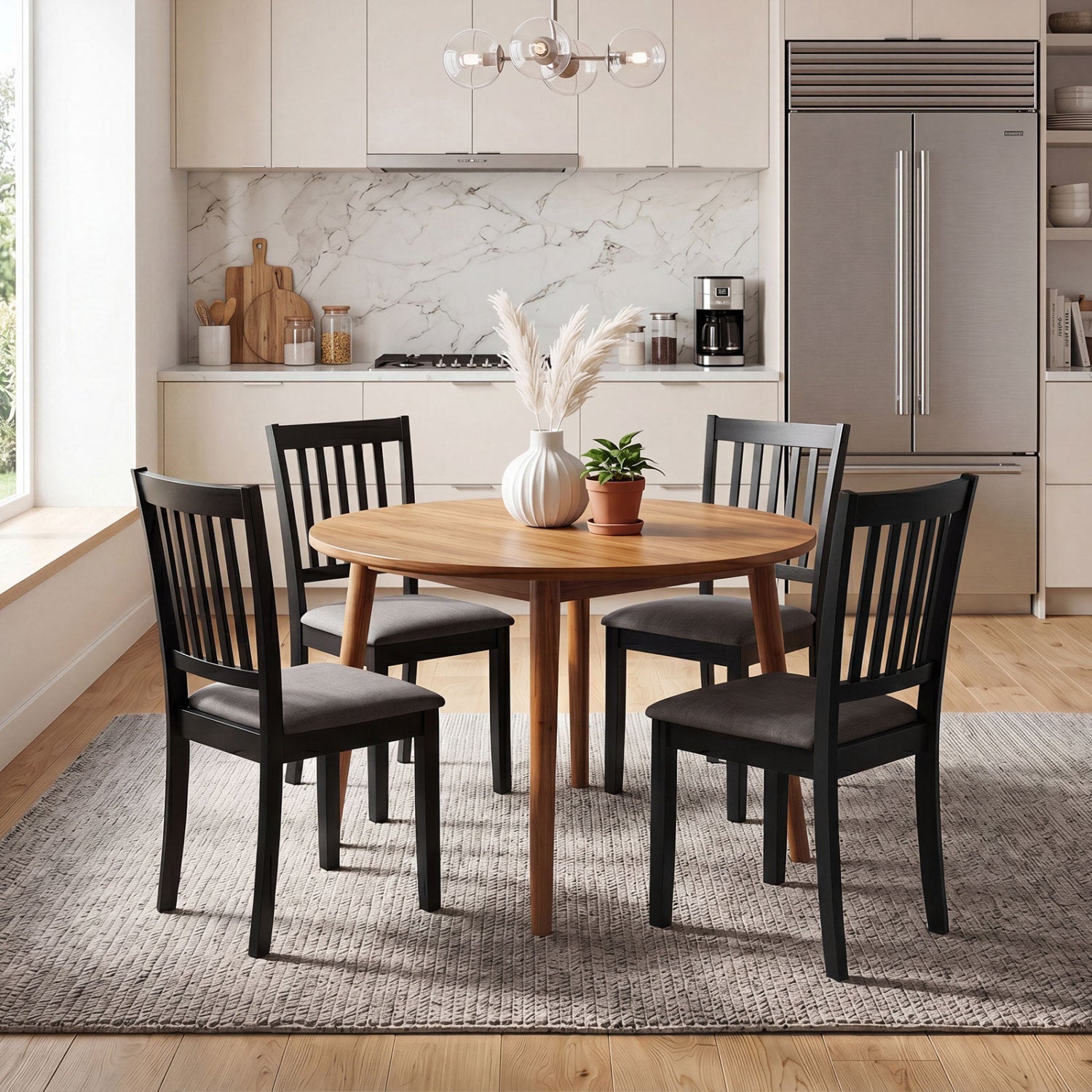 Upholstered dining chairs set of 4 with rubber wood frame in black and gray DirectDeals on Tampa Home & Garden Store