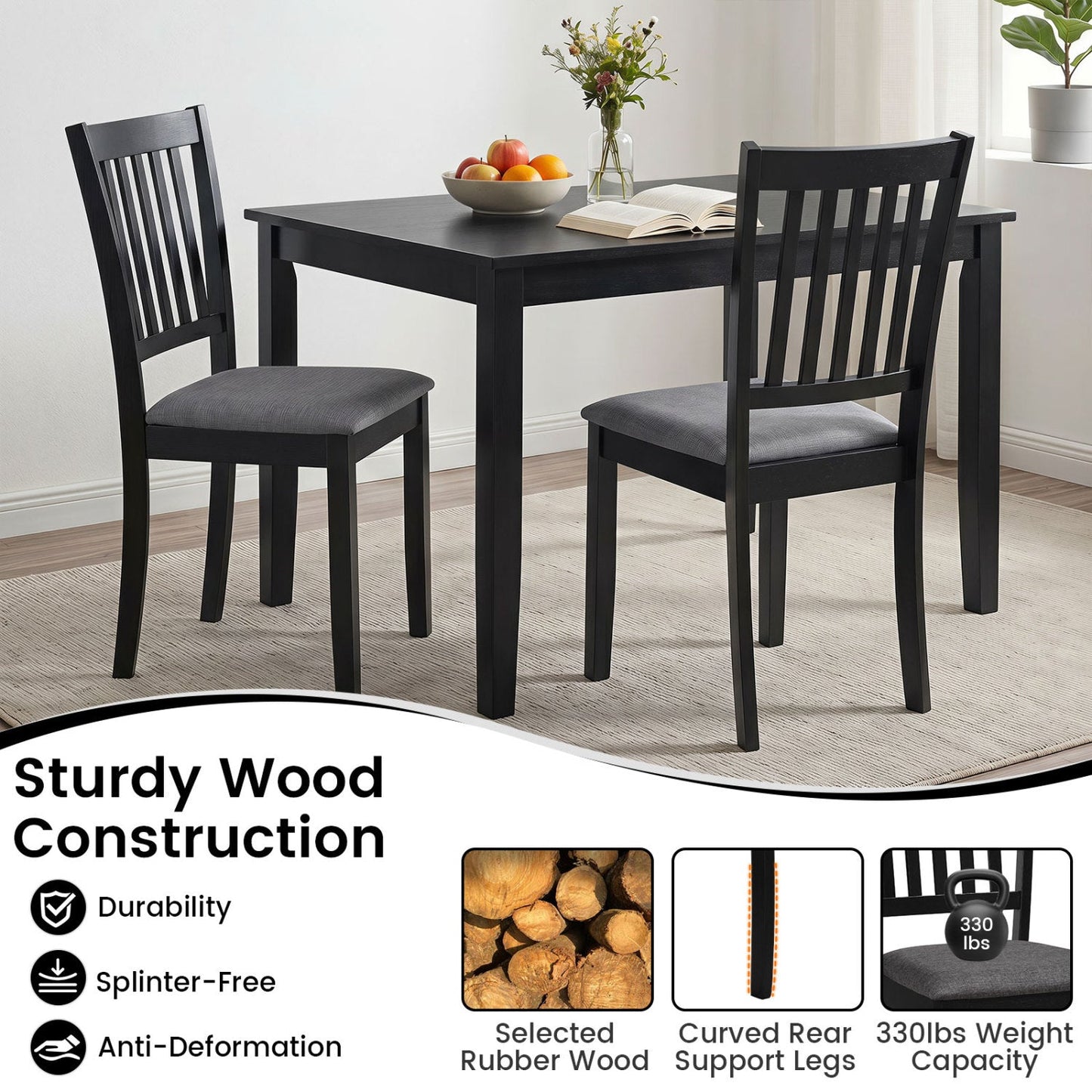 DirectDeals Upholstered Dining Chairs set of 4 with rubber wood frame and gray fabric seats on Tampa Home & Garden Store