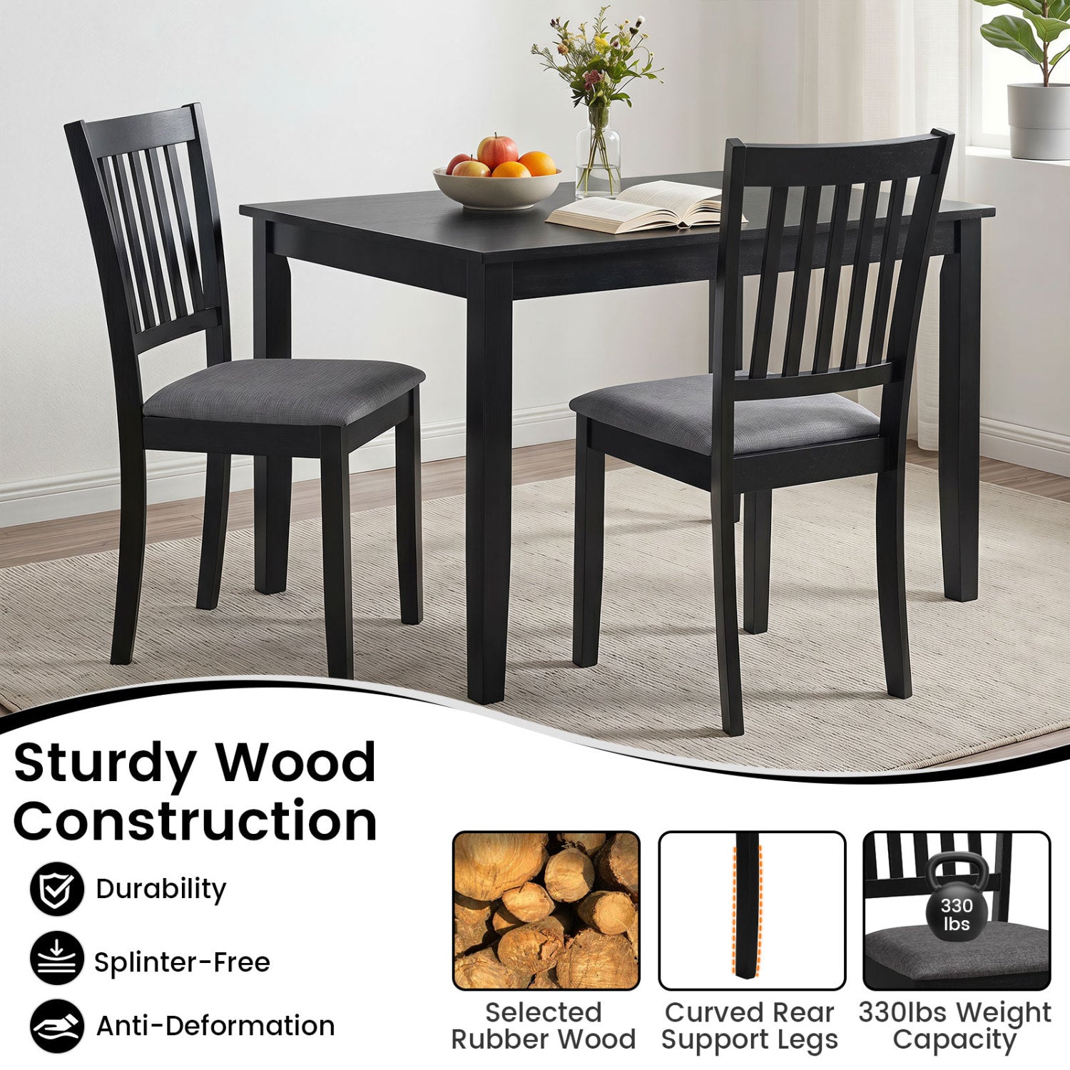 DirectDeals Upholstered Dining Chairs set of 4 with rubber wood frame and gray fabric seats on Tampa Home & Garden Store