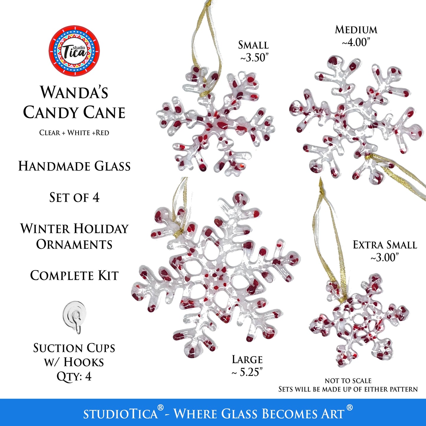 Copo de Nieve de Cristal Hecho a Mano - Wanda's Candy Cane - de studioTica