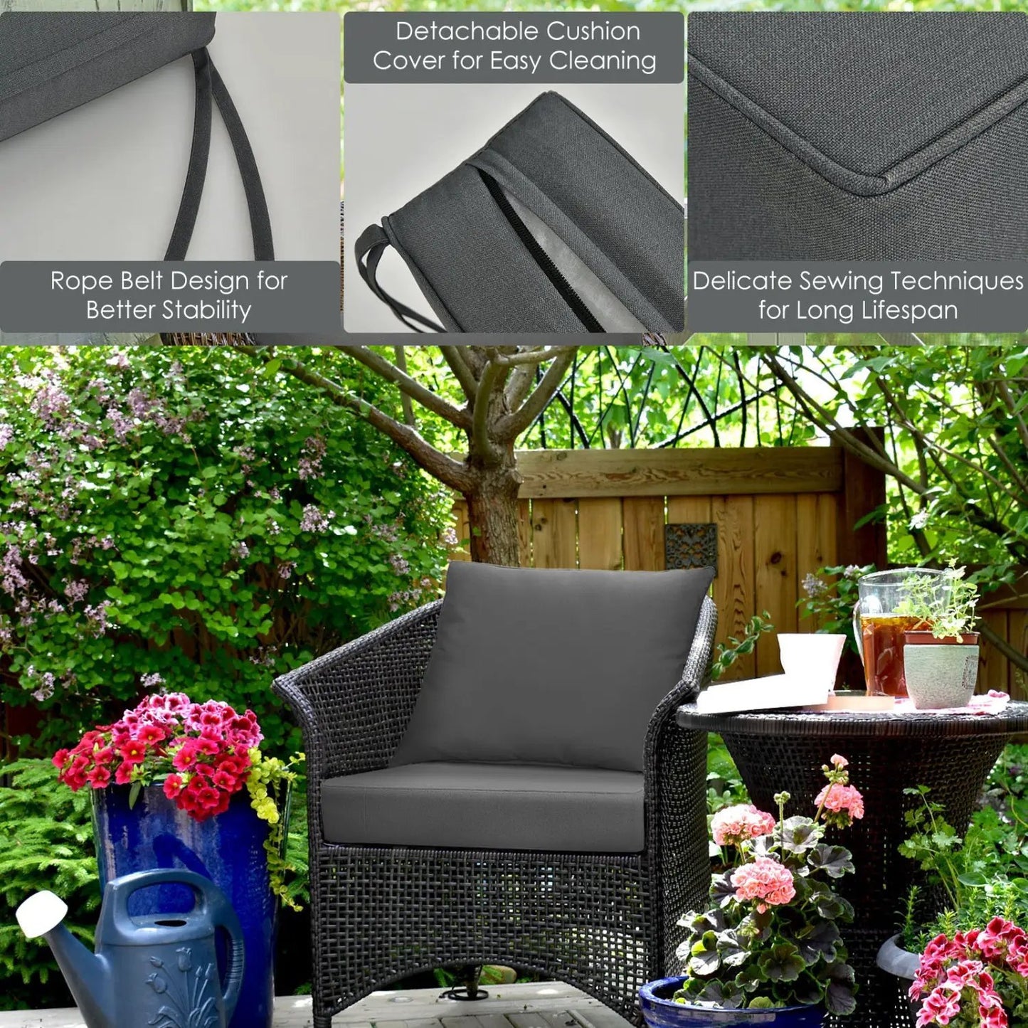Deep Seat Chair Cushions Set Of 6 Rope Ties Gray
