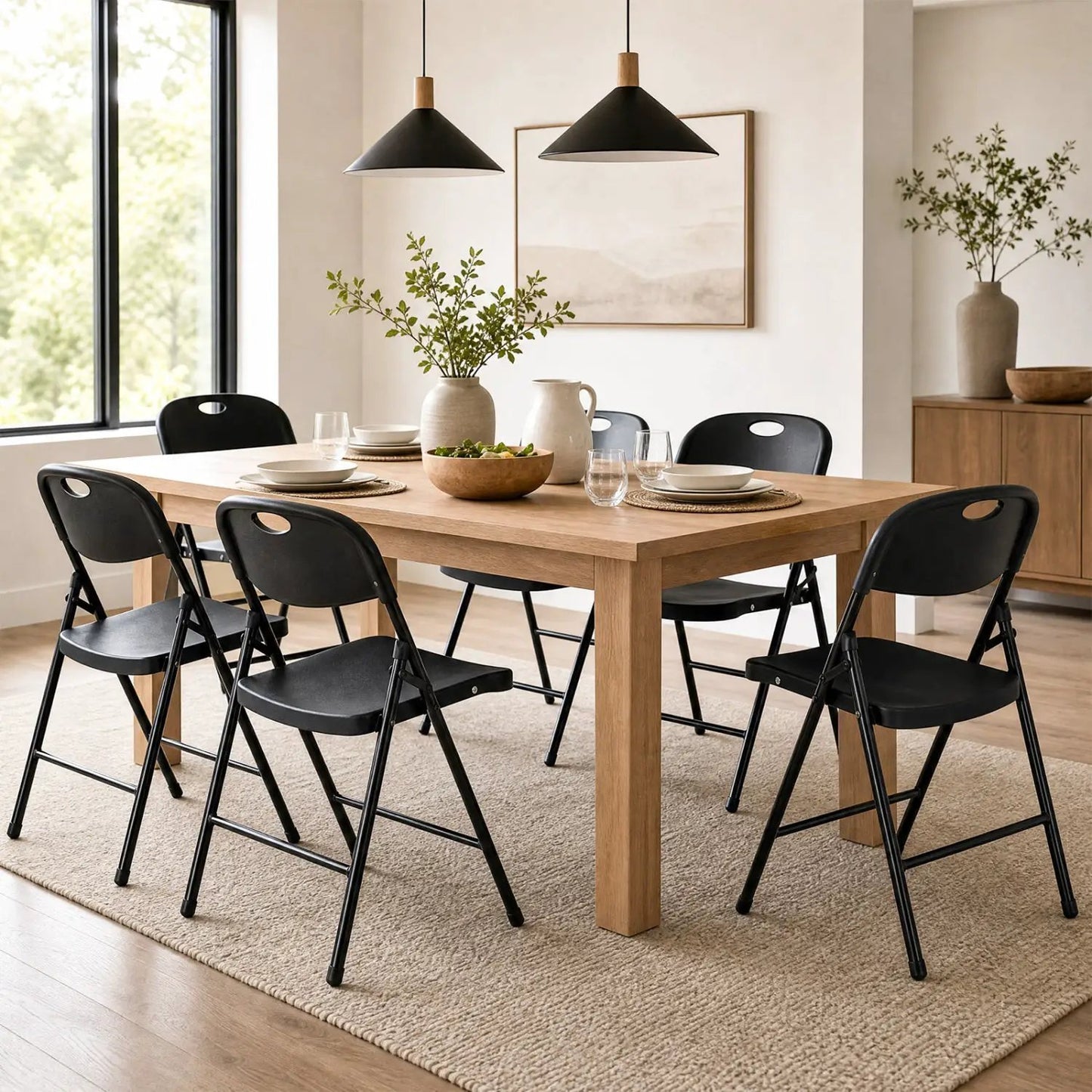 Foldable Plastic Dining Chairs Set of 6 Ergonomic