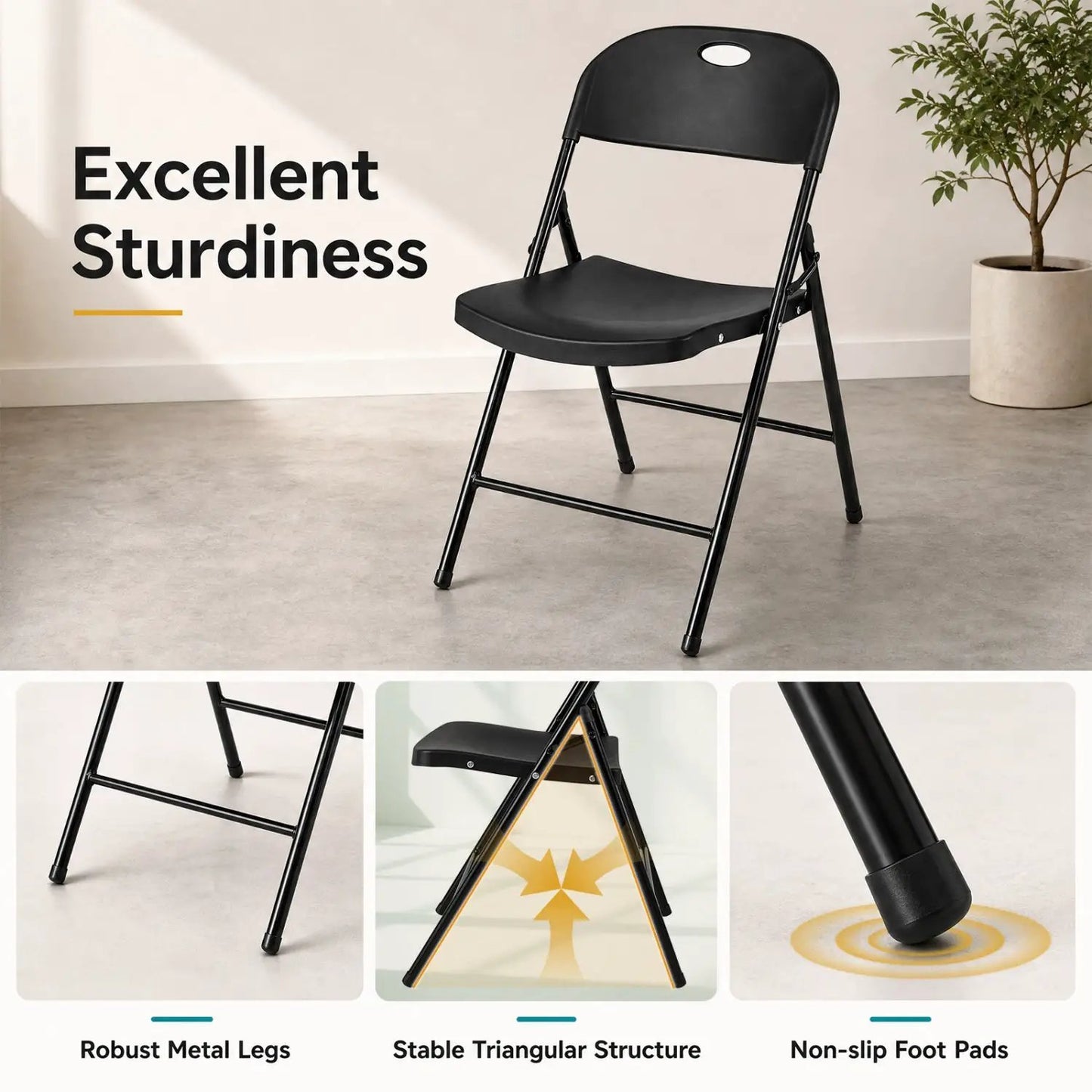 Foldable Plastic Dining Chairs Set of 6 Ergonomic
