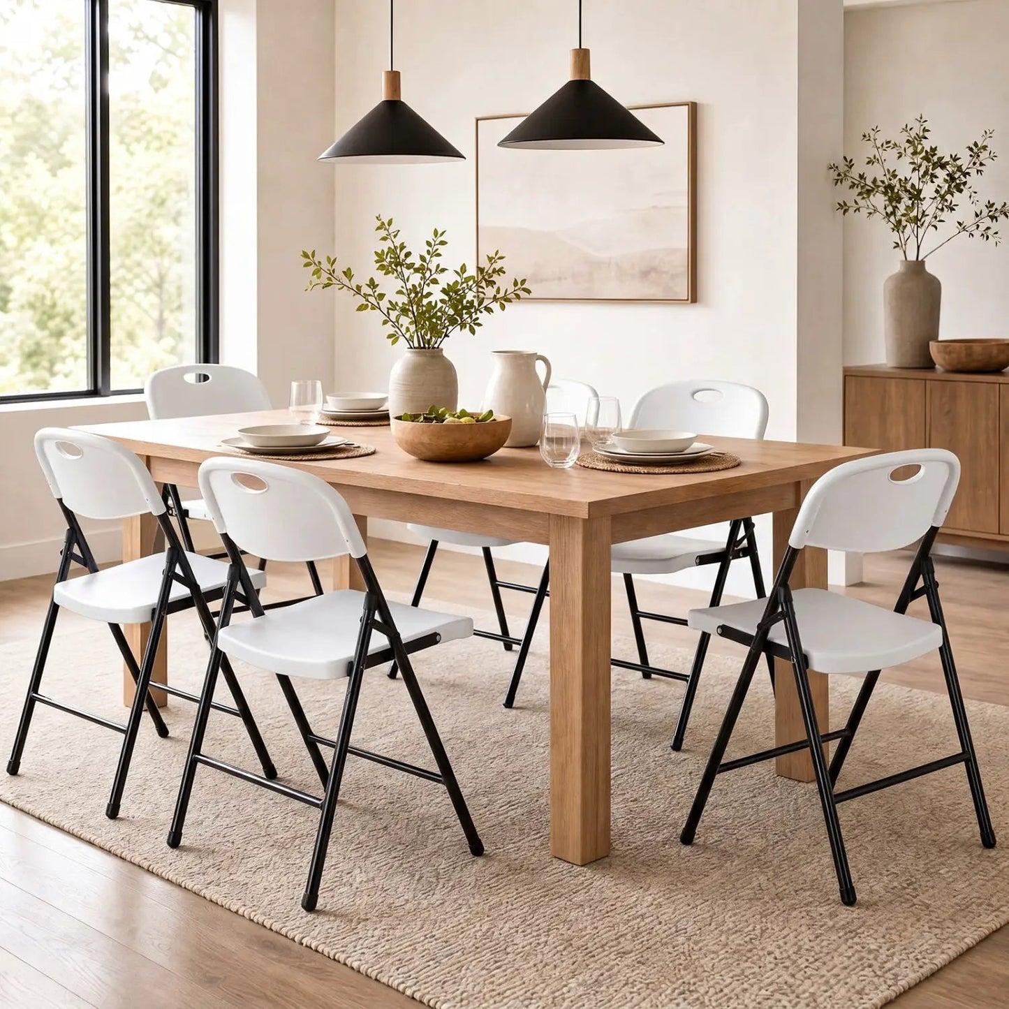 Foldable Plastic Dining Chairs Set of 6 Ergonomic
