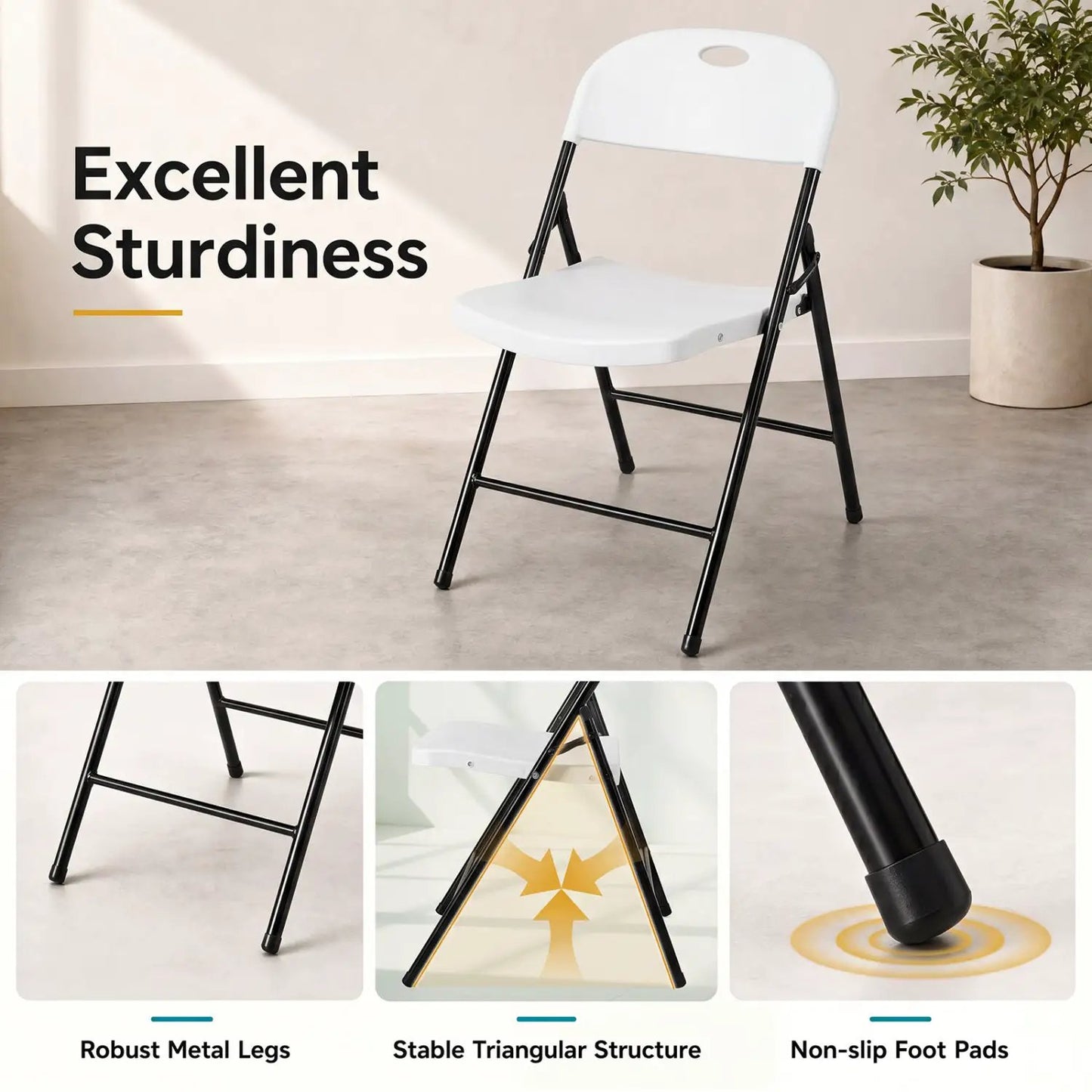 Foldable Plastic Dining Chairs Set of 6 Ergonomic