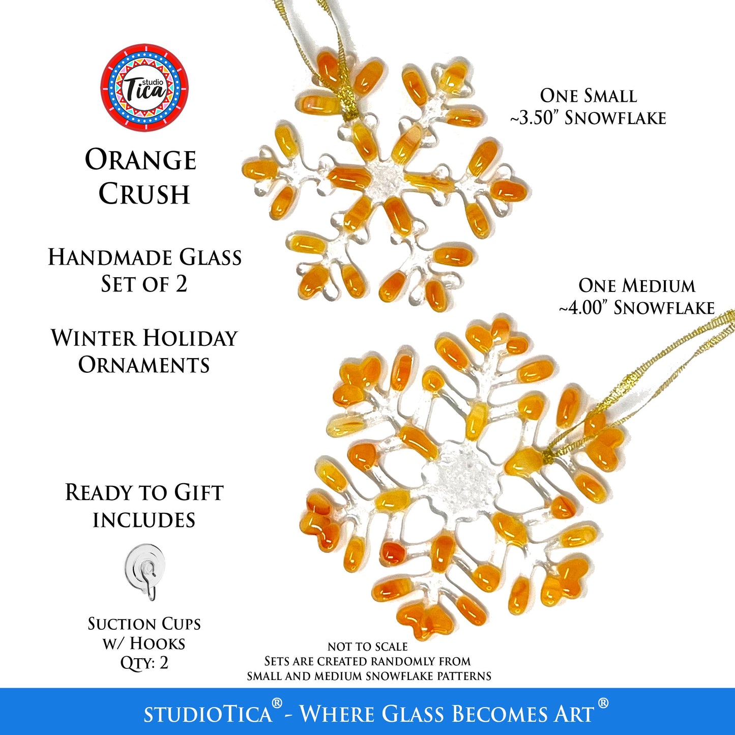 Copo de nieve de vidrio hecho a mano - Orange Crush - de studioTica