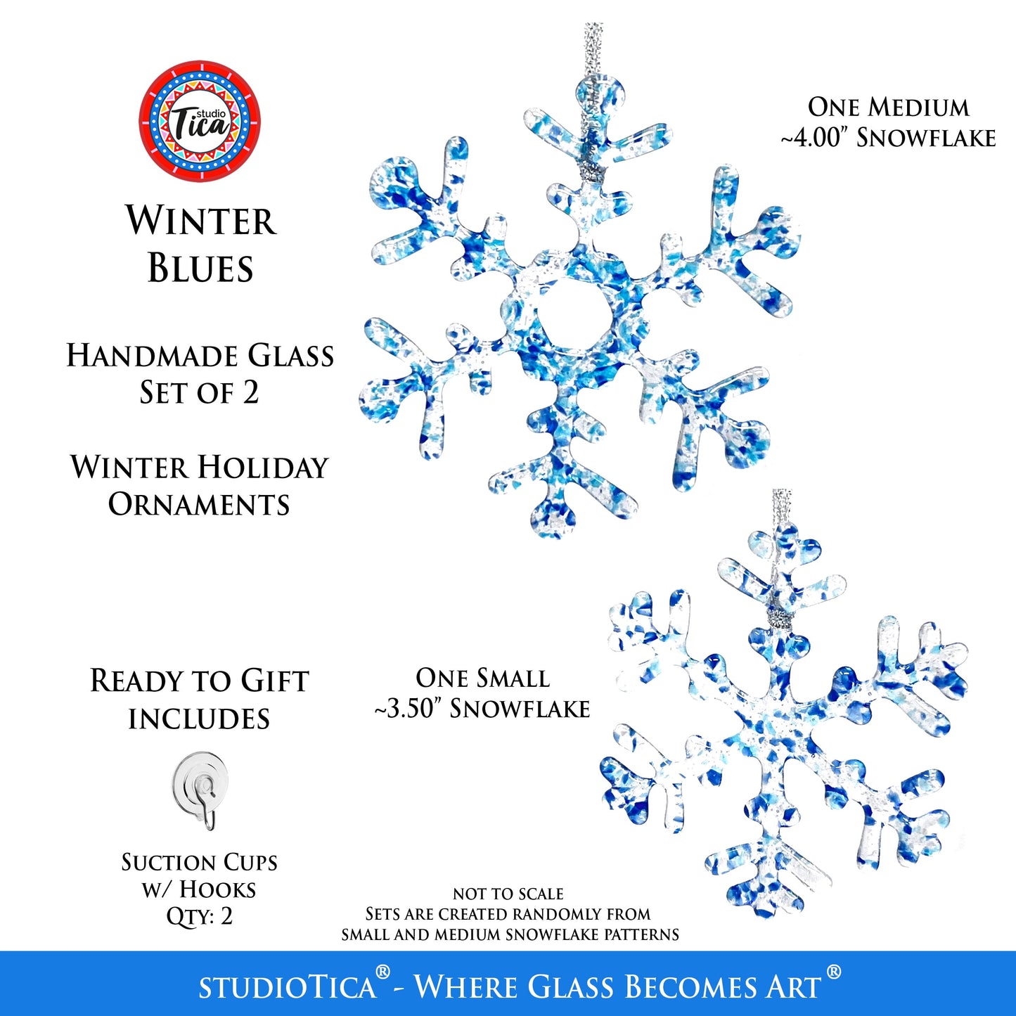 Copo de nieve de vidrio hecho a mano - Azul invierno - de studioTica