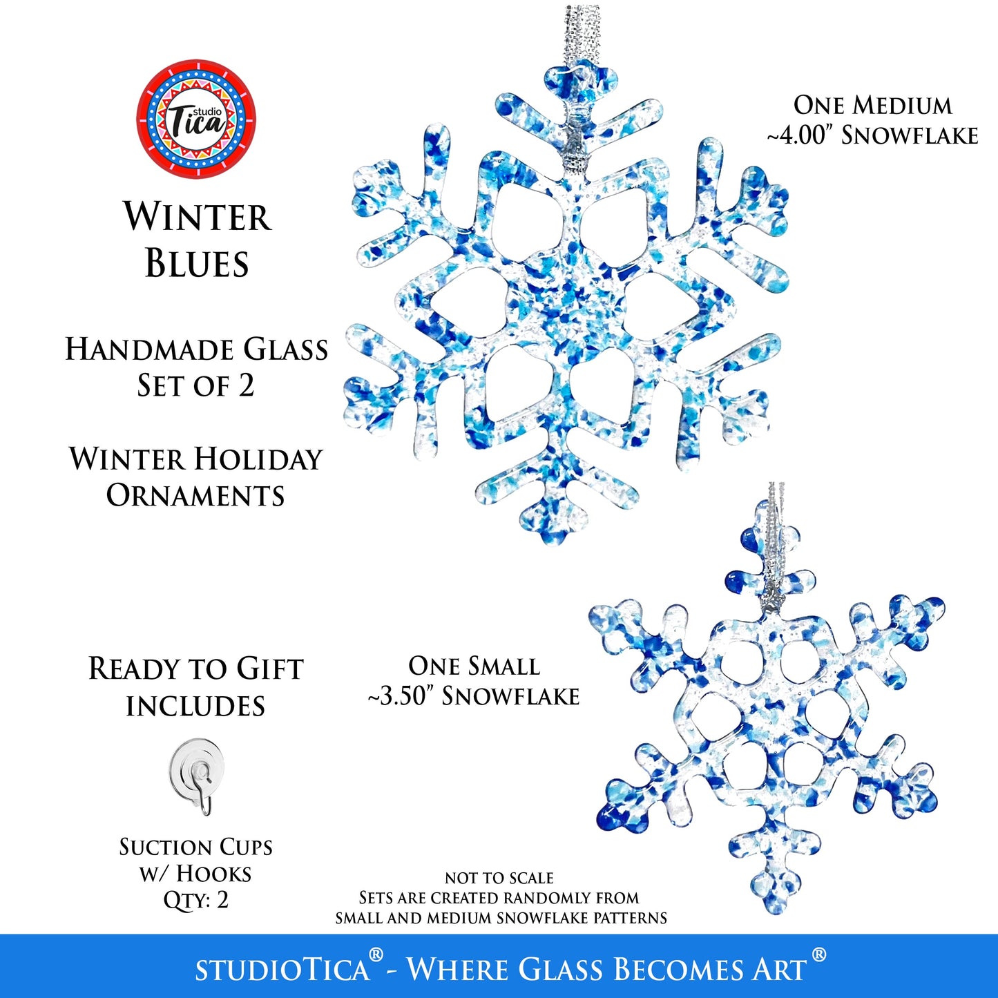 Copo de nieve de vidrio hecho a mano - Azul invierno - de studioTica