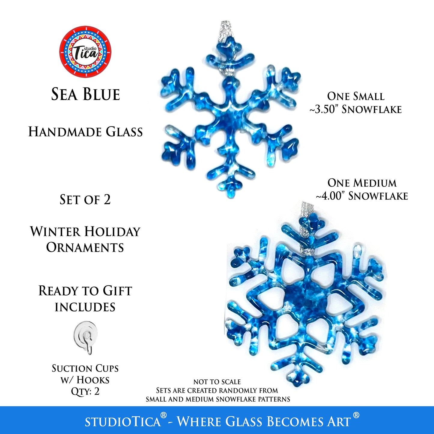 Copo de Nieve de Cristal Hecho a Mano - Azul Marino - de studioTica