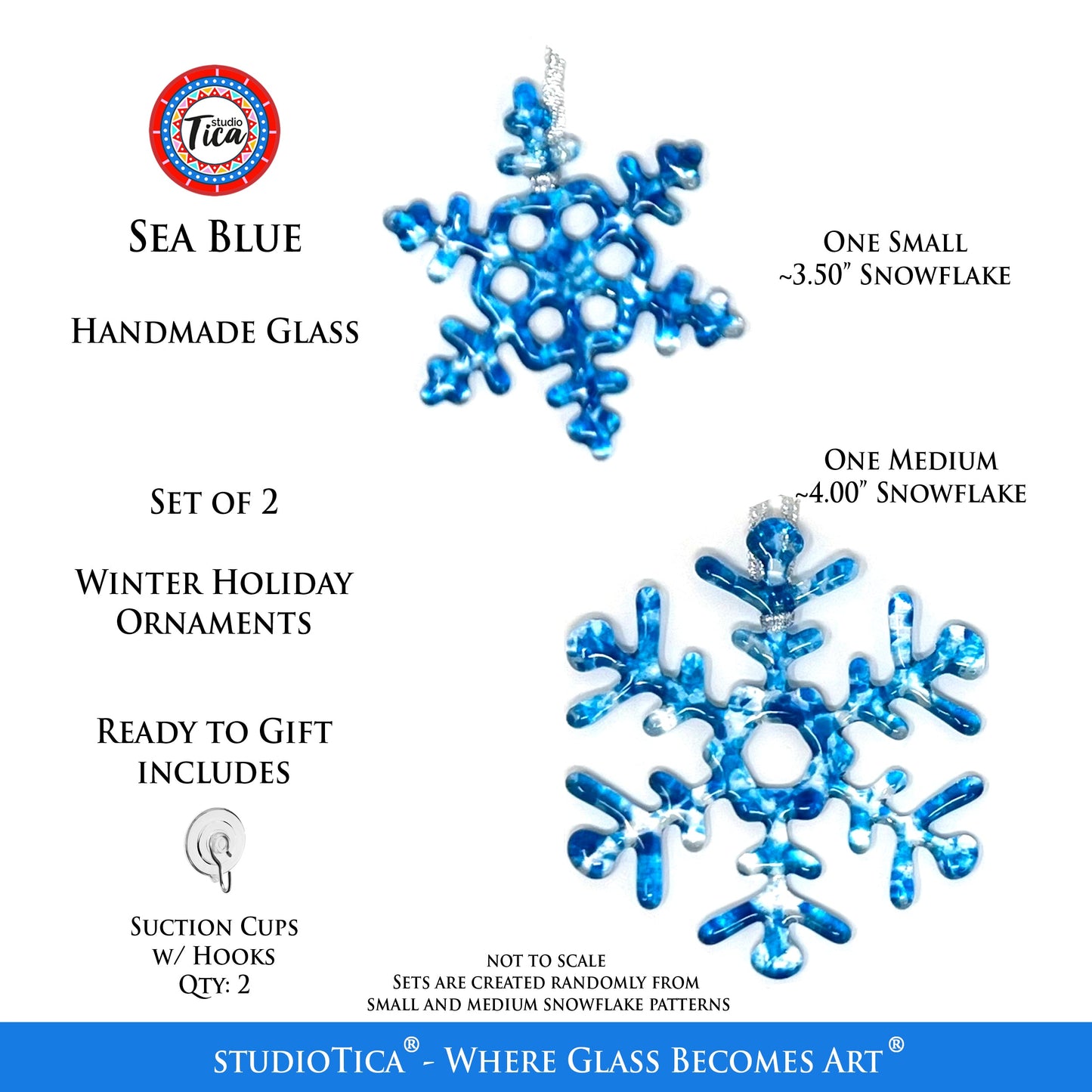 Copo de Nieve de Cristal Hecho a Mano - Azul Marino - de studioTica