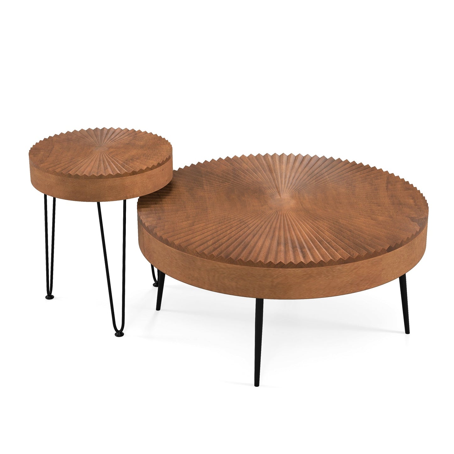 2 juegos de mesa de centro de madera con patas de metal y almohadillas ajustables para los pies-Patrón radial