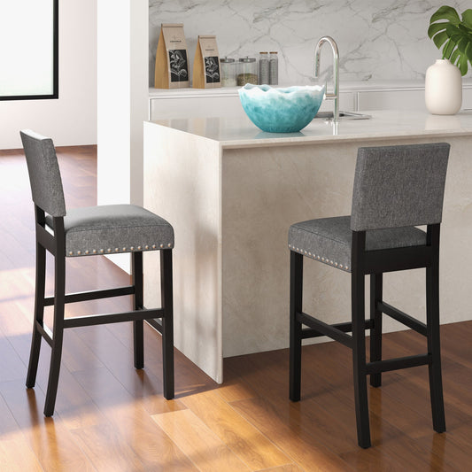 38.5/43.5 Inch Set of 2 Counter Height Chairs with Solid Rubber Wood Frame - Tampa Home & Garden Store