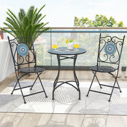 Set of 2 Mosaic Chairs for Patio Metal Folding Chairs-Multicolor