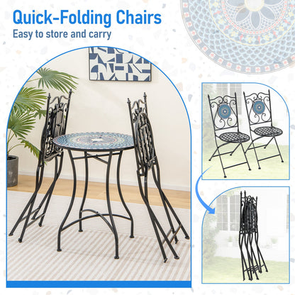 Set of 2 Mosaic Chairs for Patio Metal Folding Chairs-Multicolor