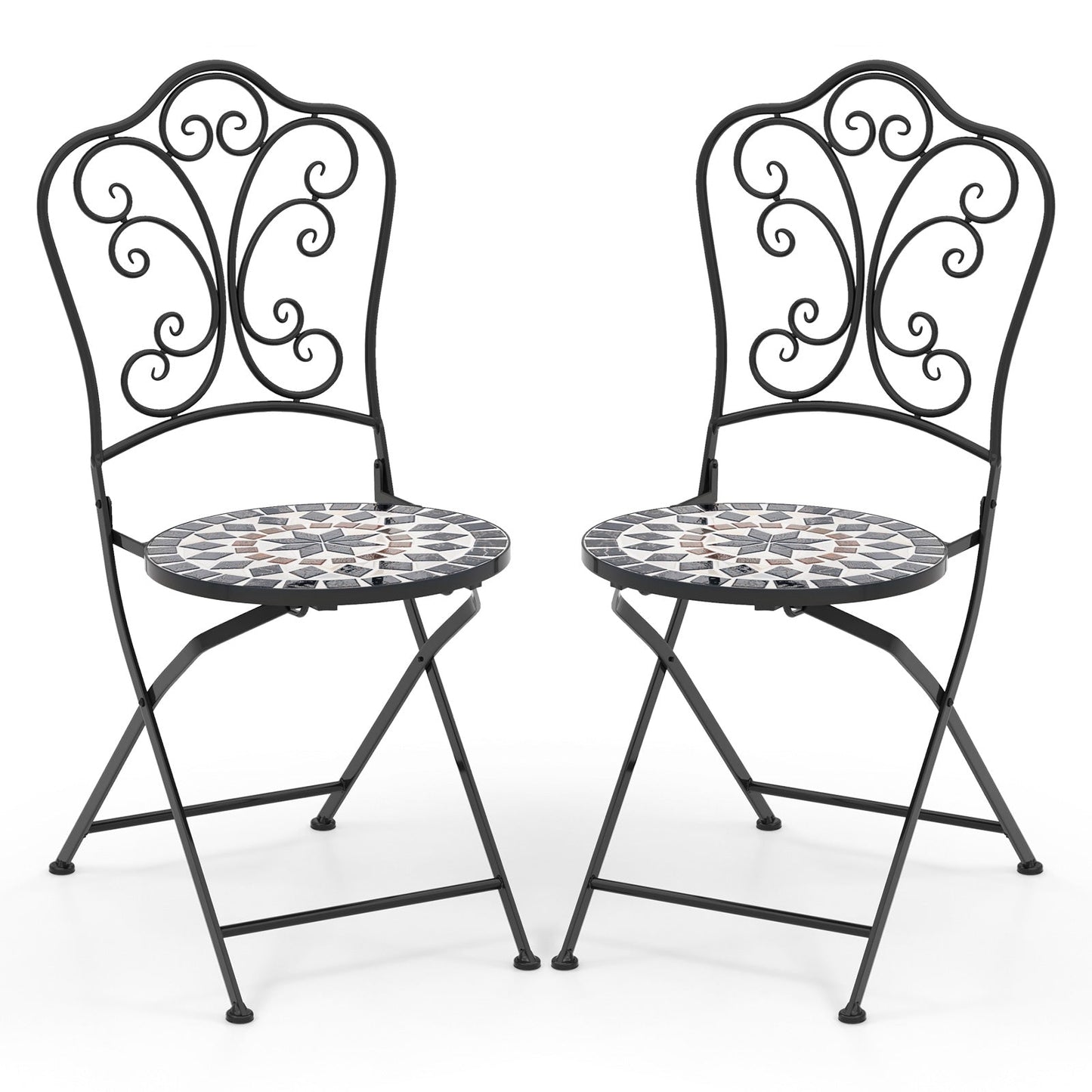 Set of 2 Mosaic Chairs for Patio Metal Folding Chairs-Multicolor