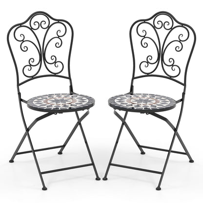 Set of 2 Mosaic Chairs for Patio Metal Folding Chairs-Multicolor