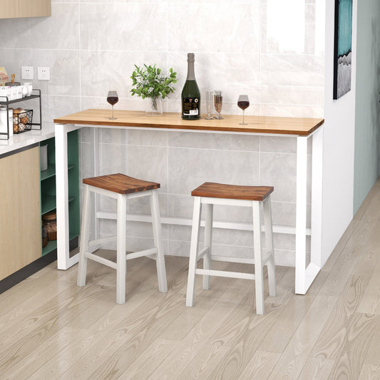 24.5-Inch Set of 2 Saddle Stools Bar Stools with Footrests for Kitchen Island-Walnut & Gray - Tampa Home & Garden Store