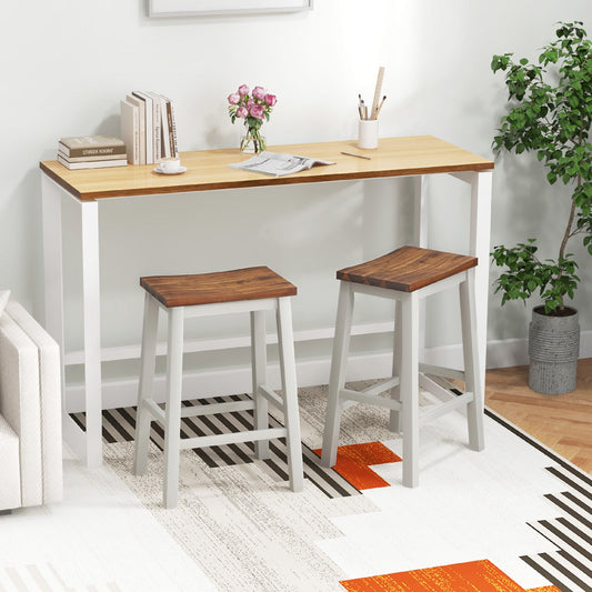 24.5-Inch Set of 2 Saddle Stools Bar Stools with Footrests for Kitchen Island-Walnut & Gray - Tampa Home & Garden Store