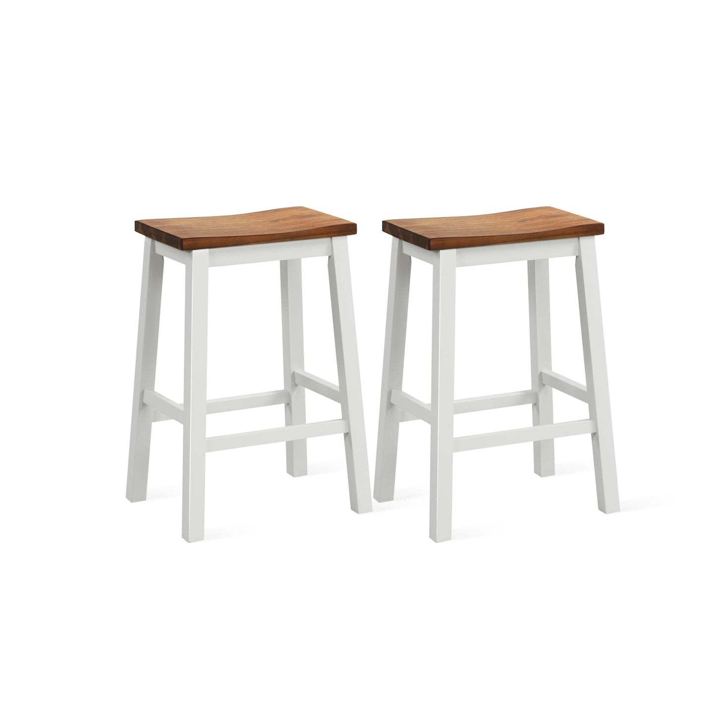 24.5-Inch Set of 2 Saddle Stools Bar Stools with Footrests for Kitchen Island-Walnut & Gray - Tampa Home & Garden Store