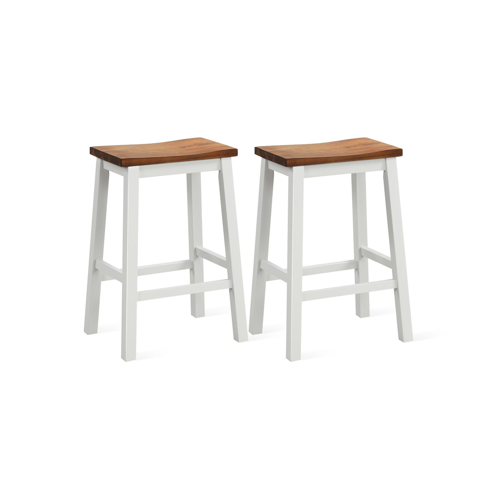 24.5-Inch Set of 2 Saddle Stools Bar Stools with Footrests for Kitchen Island-Walnut & Gray - Tampa Home & Garden Store