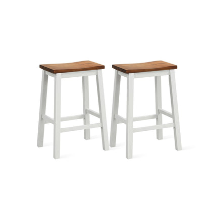 24.5-Inch Set of 2 Saddle Stools Bar Stools with Footrests for Kitchen Island-Walnut & Gray - Tampa Home & Garden Store