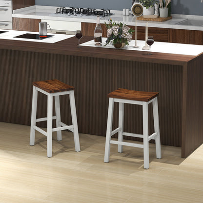 24.5-Inch Set of 2 Saddle Stools Bar Stools with Footrests for Kitchen Island-Walnut & Gray - Tampa Home & Garden Store