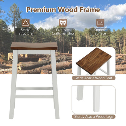 24.5-Inch Set of 2 Saddle Stools Bar Stools with Footrests for Kitchen Island-Walnut & Gray - Tampa Home & Garden Store