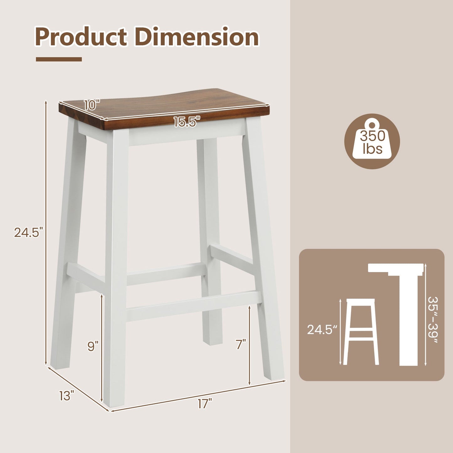24.5-Inch Set of 2 Saddle Stools Bar Stools with Footrests for Kitchen Island-Walnut & Gray - Tampa Home & Garden Store