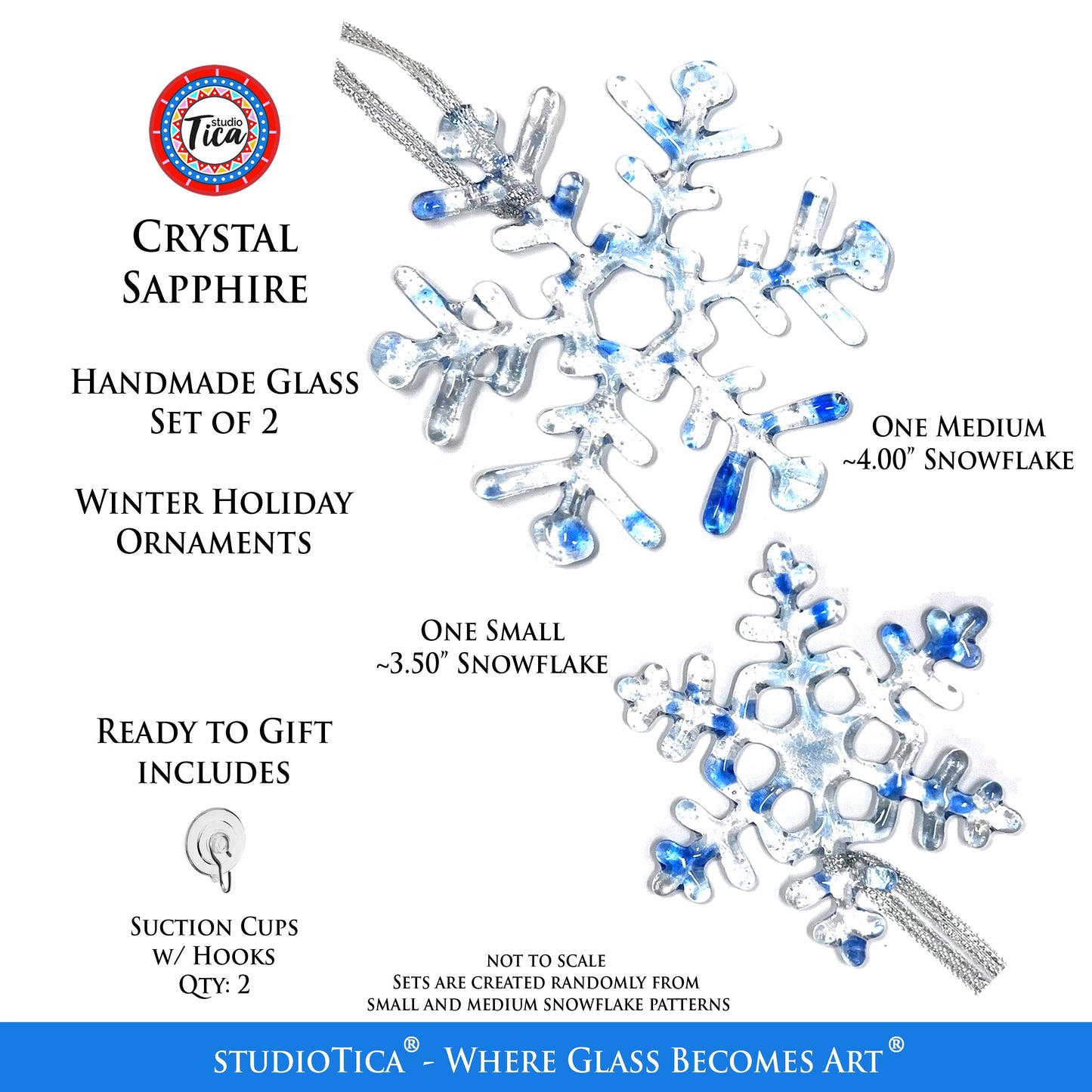 Copo de nieve de vidrio hecho a mano - Cristal de zafiro - de studioTica