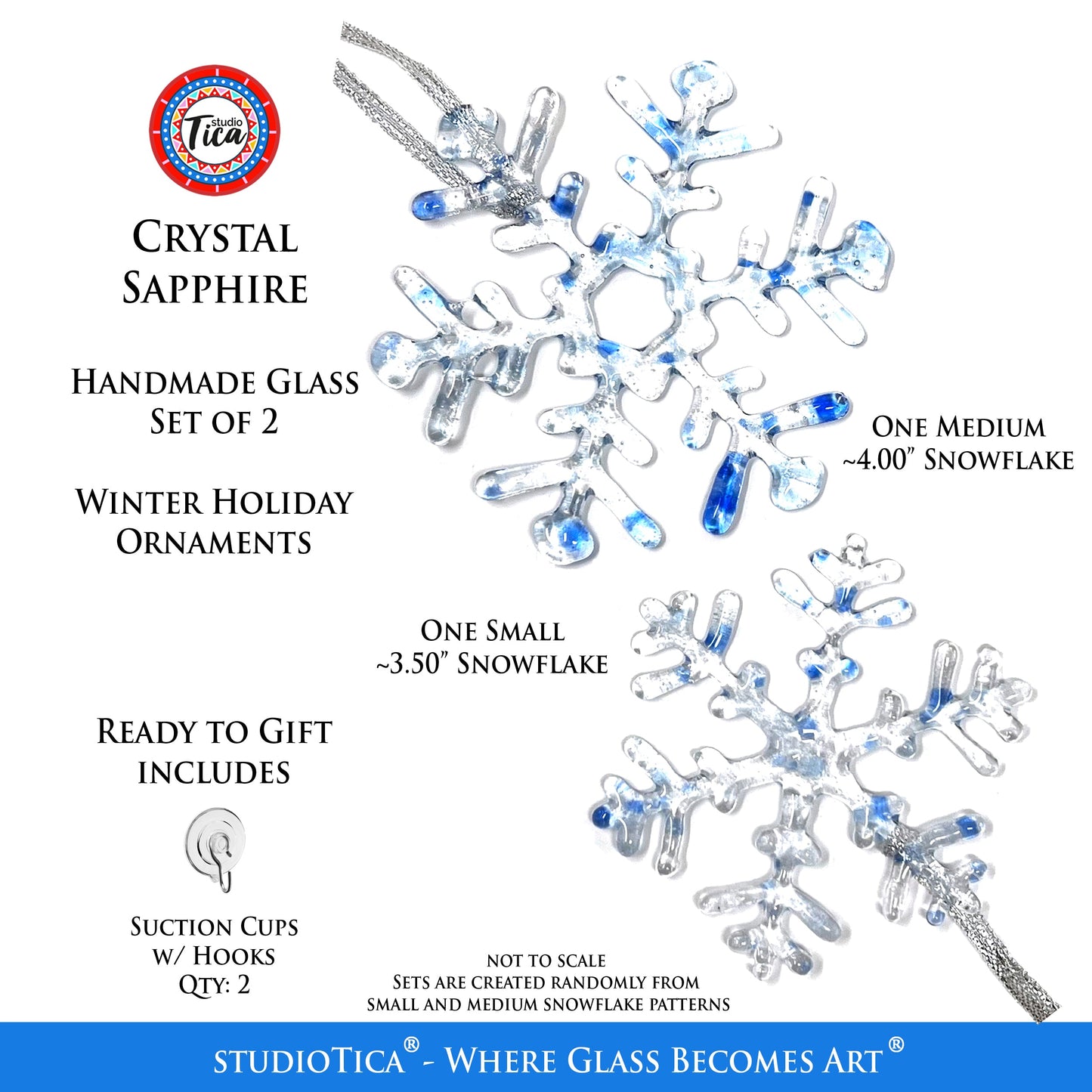 Copo de nieve de vidrio hecho a mano - Cristal de zafiro - de studioTica
