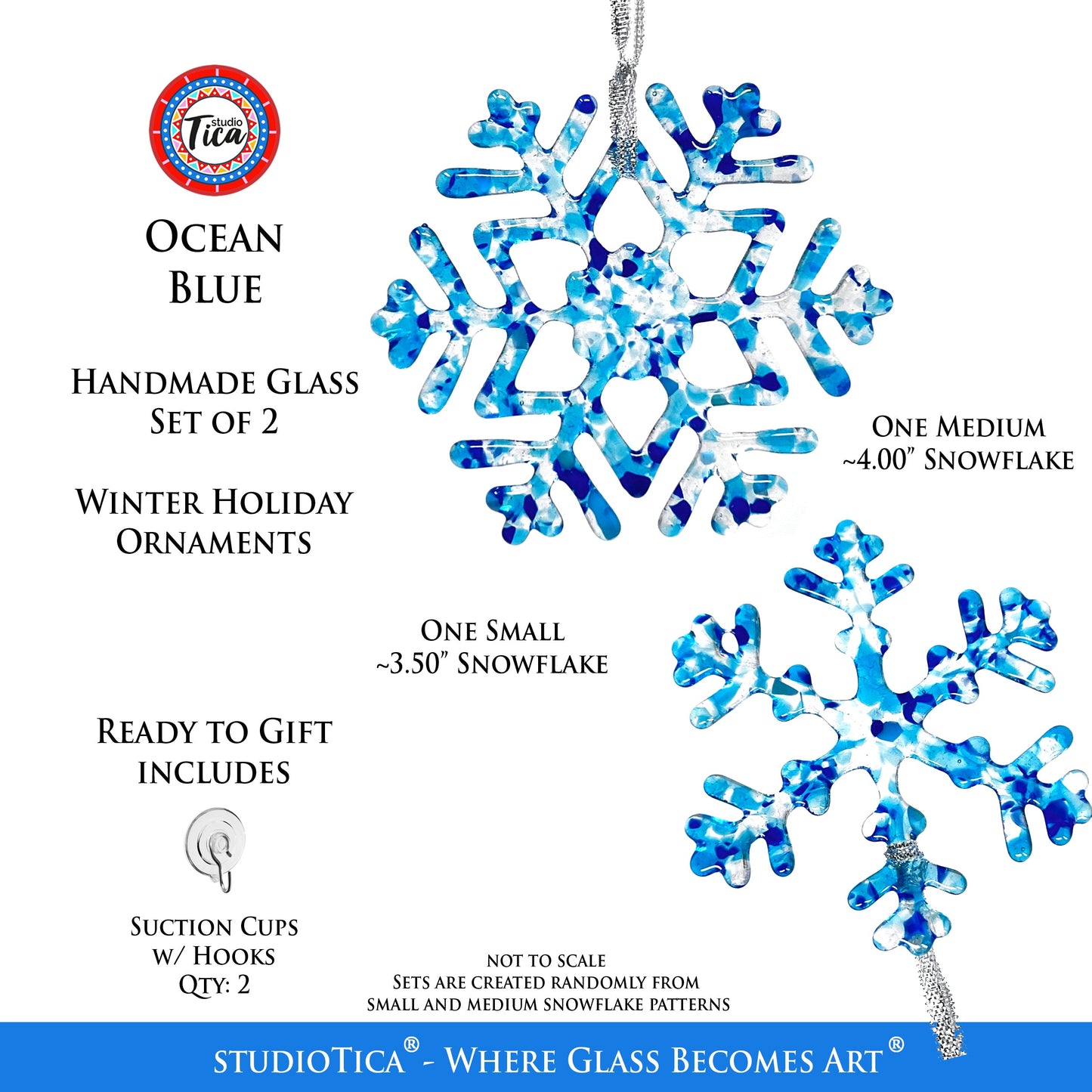 Copo de Nieve de Vidrio Hecho a Mano - Azul Océano - por studioTica