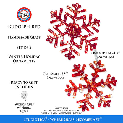 Copo de Nieve de Cristal Hecho a Mano - Rojo Rudolph - de studioTica