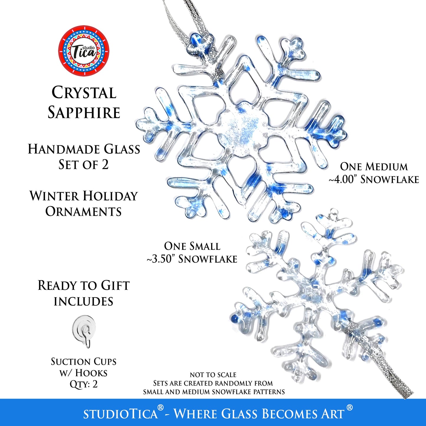 Copo de nieve de vidrio hecho a mano - Cristal de zafiro - de studioTica