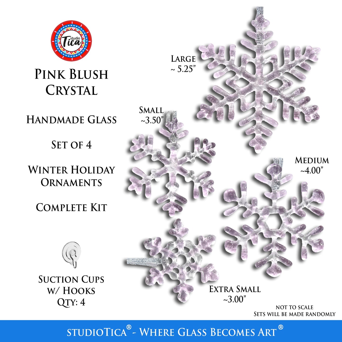 Copo de Nieve de Cristal Hecho a Mano - Rosa Rubor - de studioTica