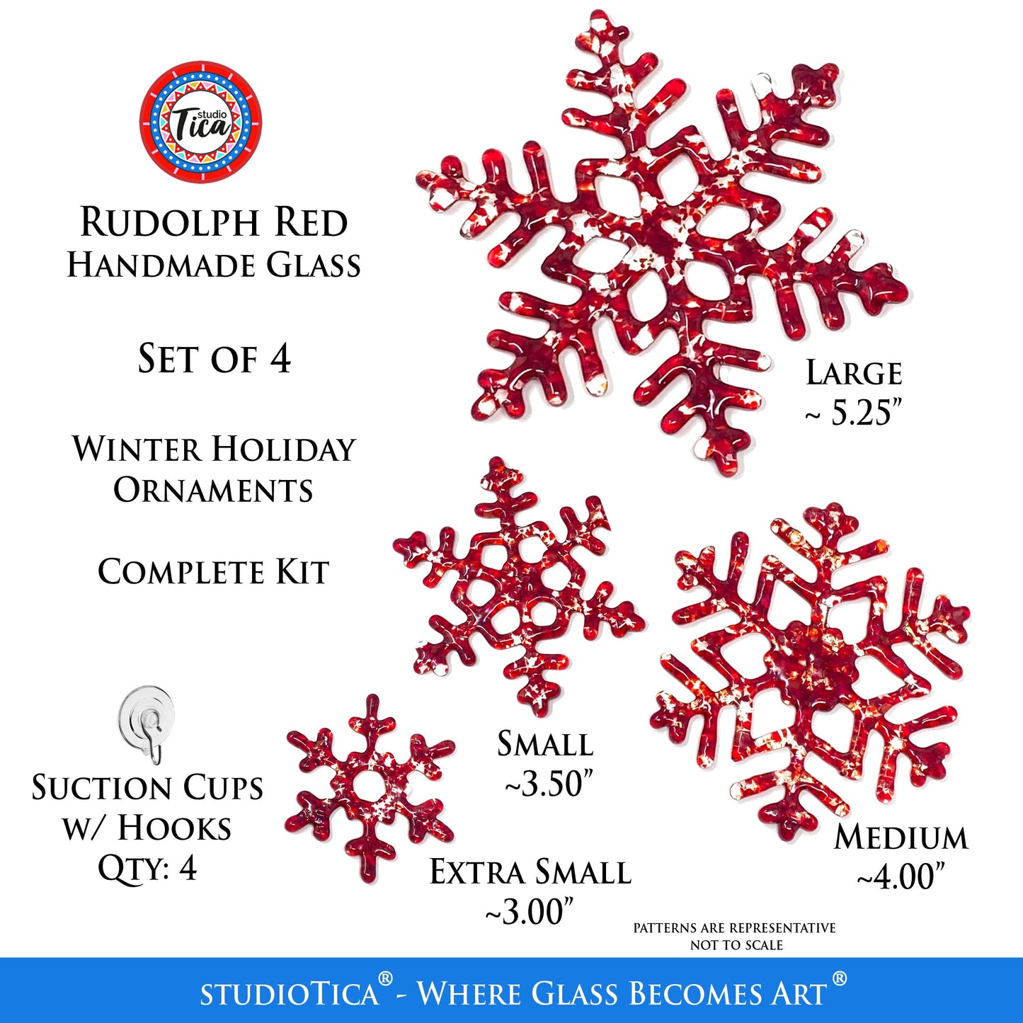 Copo de Nieve de Cristal Hecho a Mano - Rojo Rudolph - de studioTica
