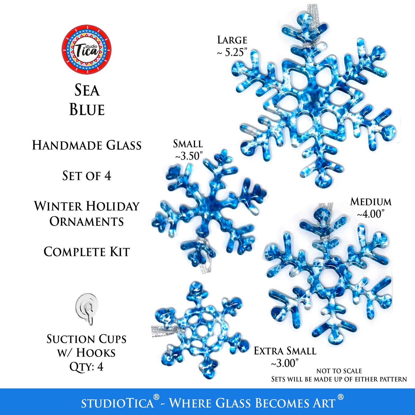 Copo de Nieve de Cristal Hecho a Mano - Azul Marino - de studioTica