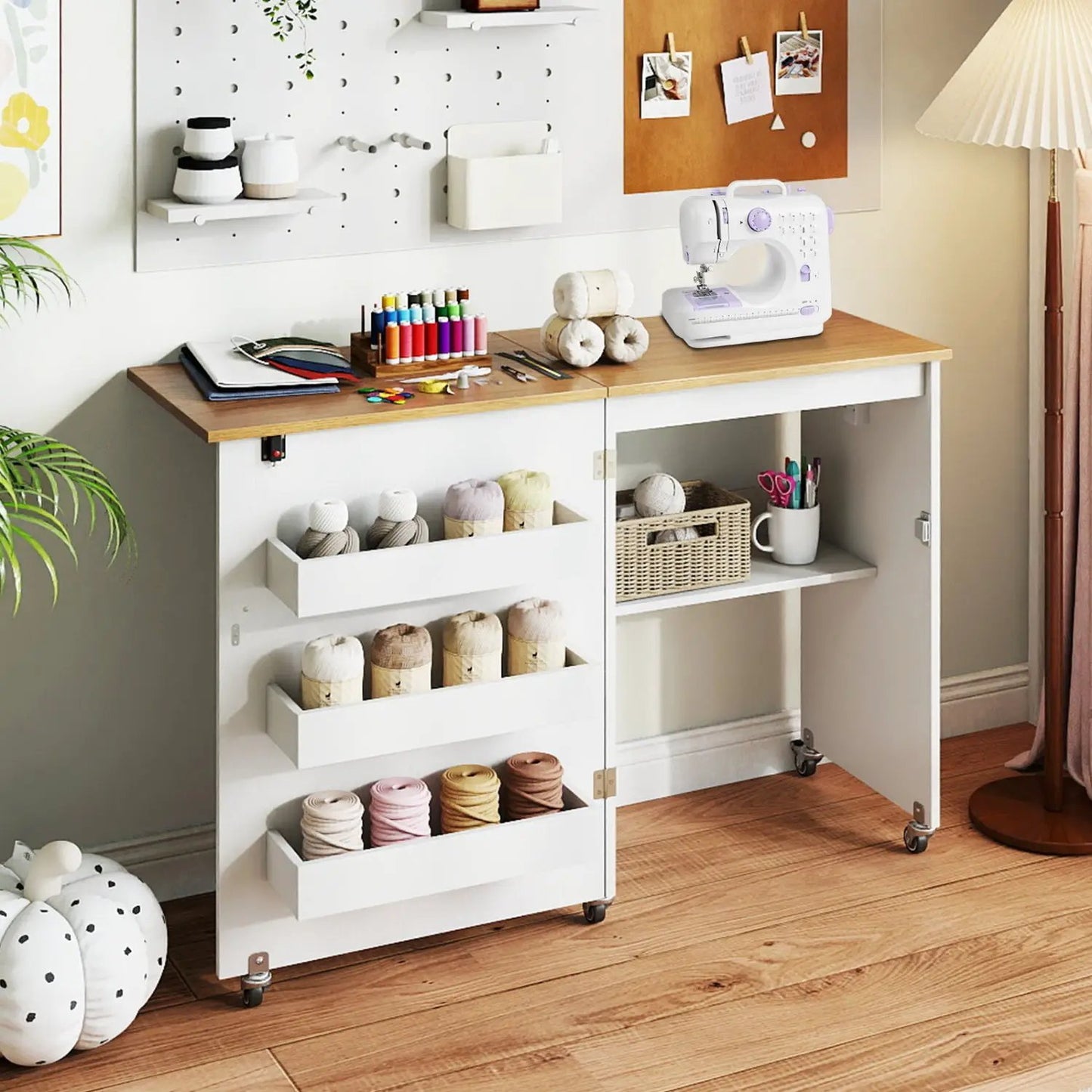 Folding Sewing Table with Charging Station