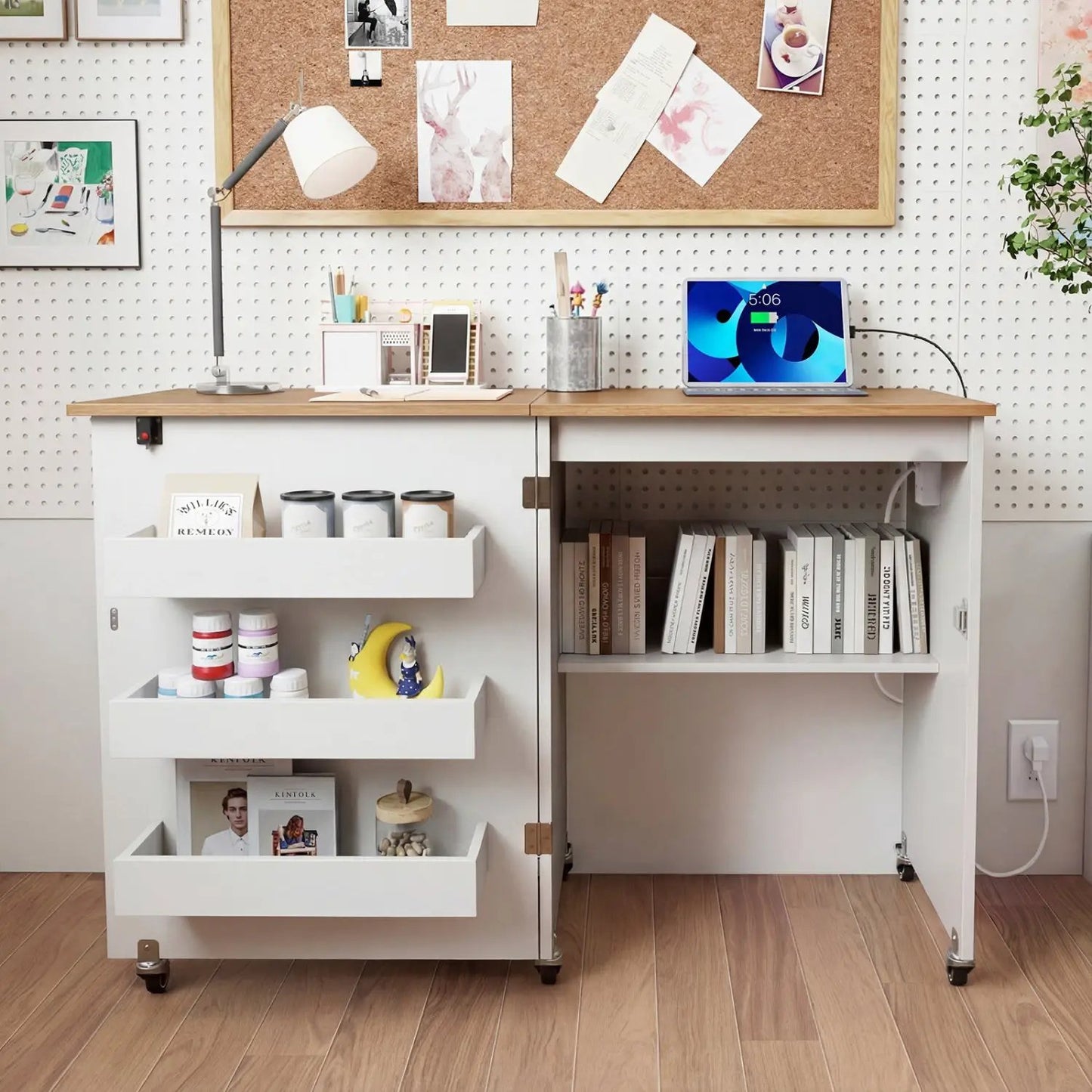 Folding Sewing Table with Charging Station