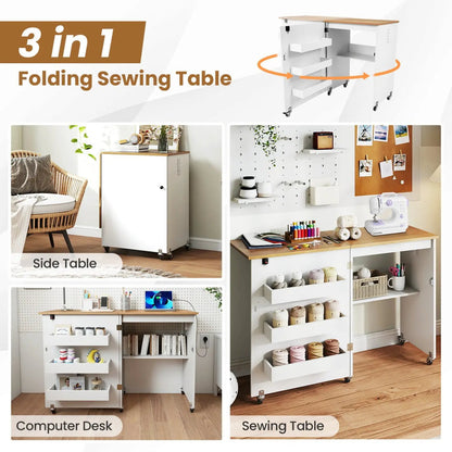 Folding Sewing Table with Charging Station
