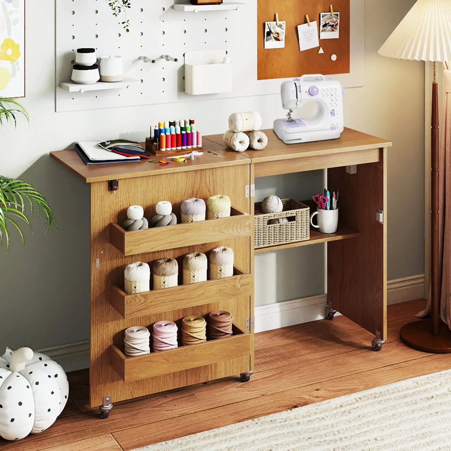 Folding Sewing Table with Charging Station