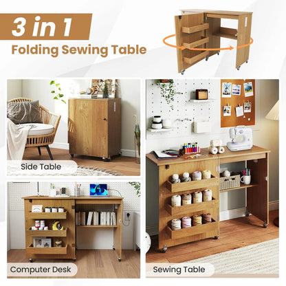 Folding Sewing Table with Charging Station