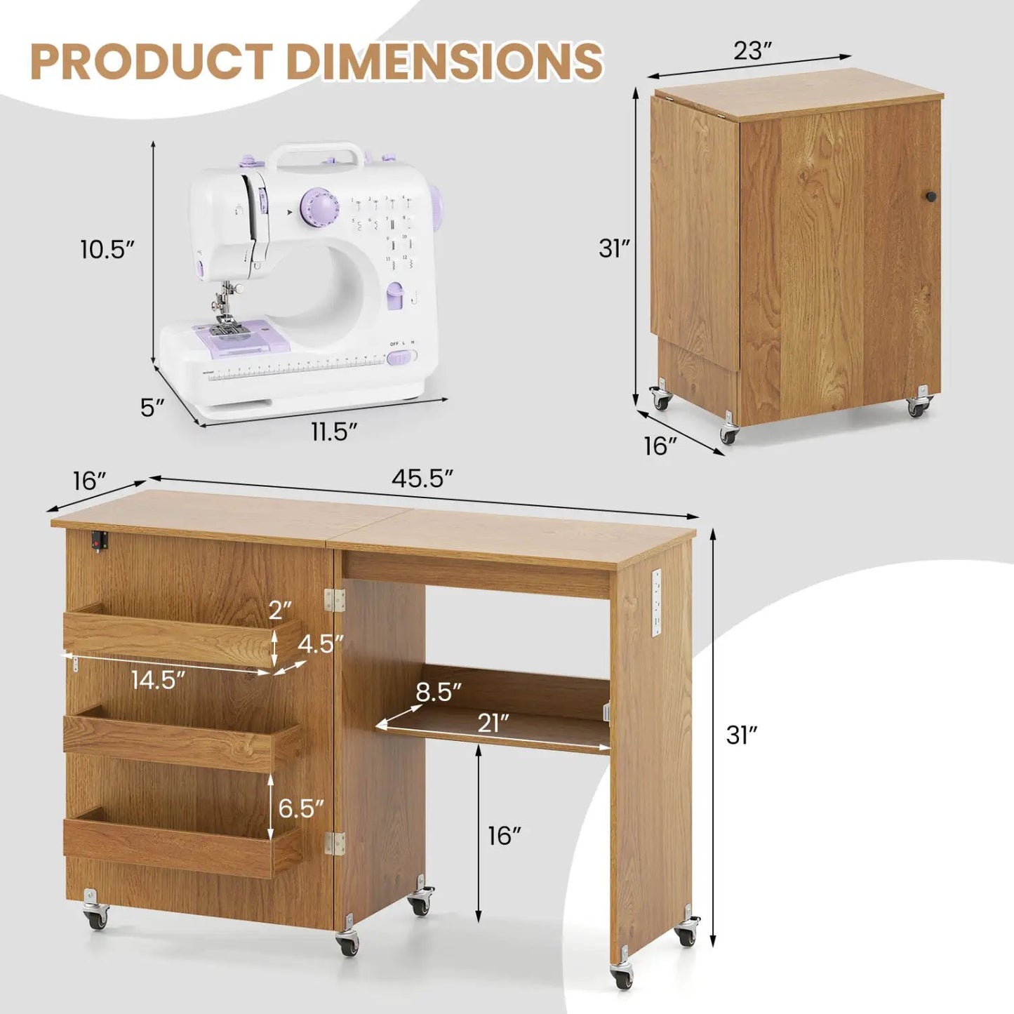 Folding Sewing Table with Charging Station