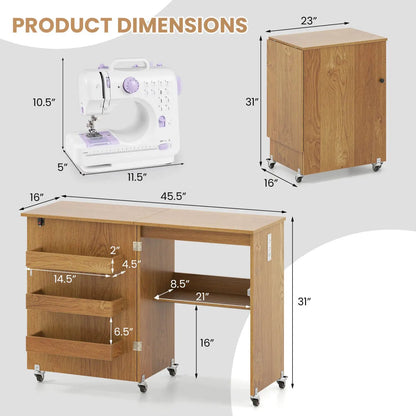 Folding Sewing Table with Charging Station